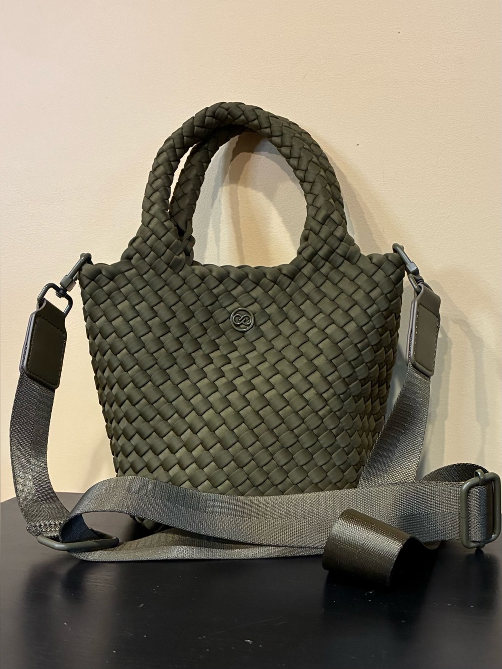 CALIA Tote Mini journey Woven Detachable Strap and top handles dark khaki green